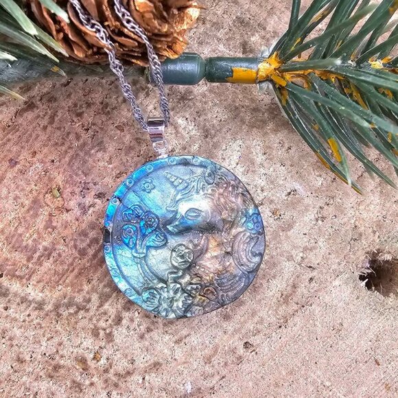 Nature Labradorite Carved Unicorn Pendant Necklace. Price includes both pendant - Picture 4 of 10